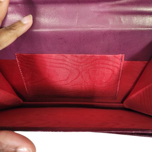 Vintage Embossed Leather Slim Bag Red Gold Gilding Italian Handbag Handle Small - Picture 8 of 16